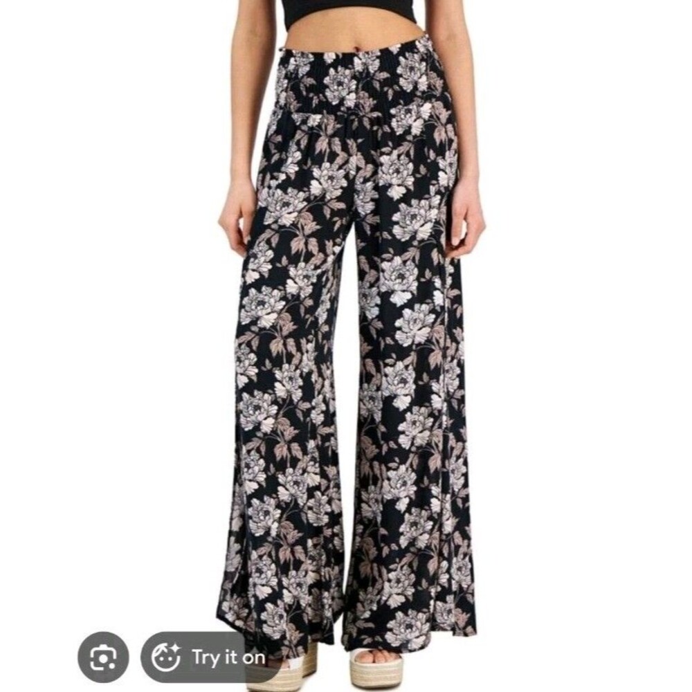 Dahui Women`s Linen Loose Yoga Sweatpants Wide Leg Smock Waist Size XL Floral